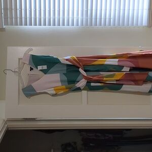 Ann Taylor Factory green yellow orange geometric dress sleeveless - medium